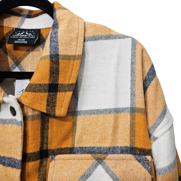 HFX Plaid Flannel Oversized Shacket Front Snap Shirt Jacket New Womens Yellow XL - Picture 5 of 13